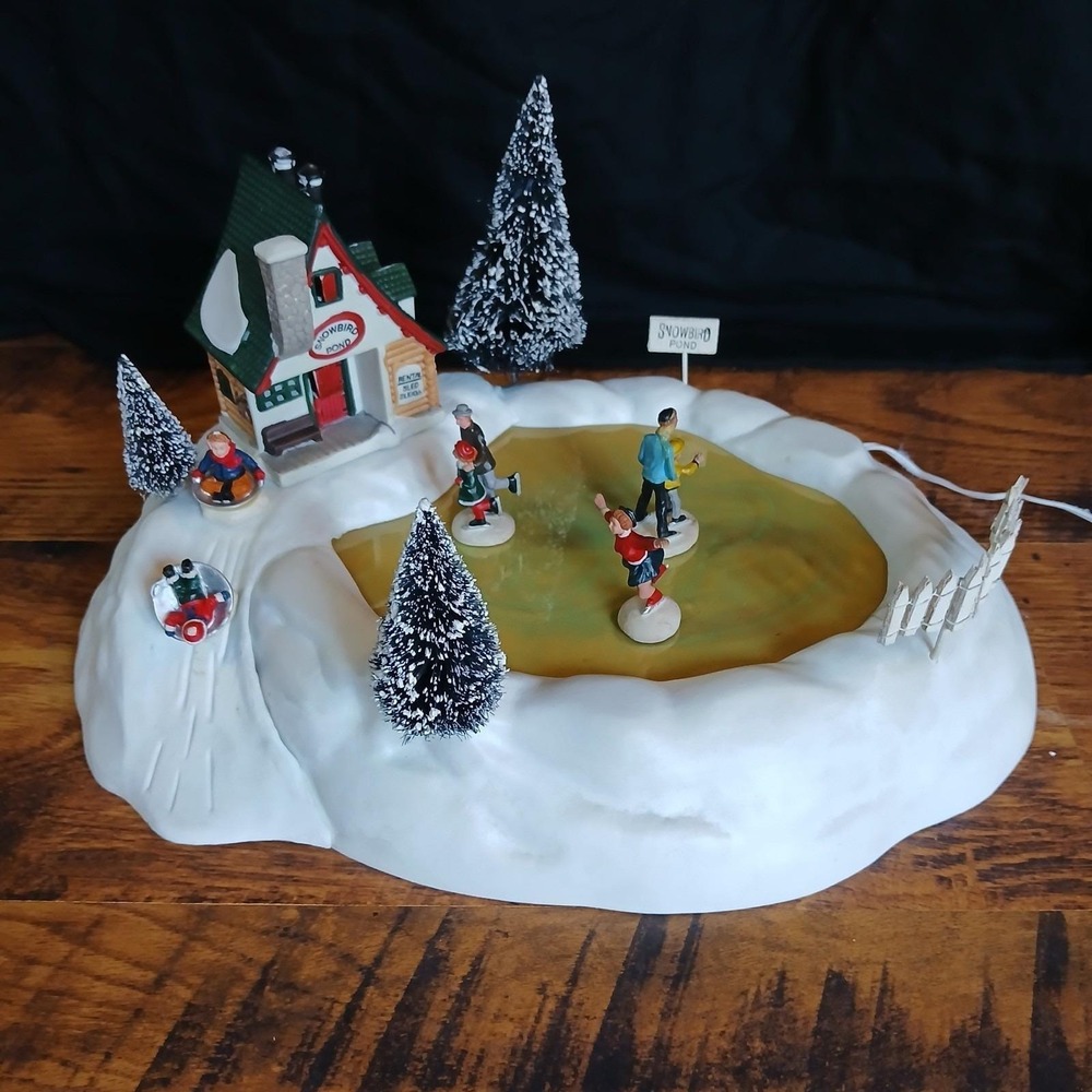 Lemax Animated Skating Pond Village 1995 #54106 Snowbird Magnetic Skaters READ
